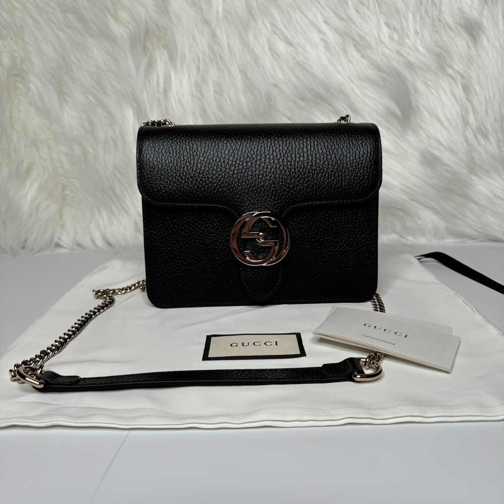Gucci Black Icon GG Interlocking Small Crossbody Bag